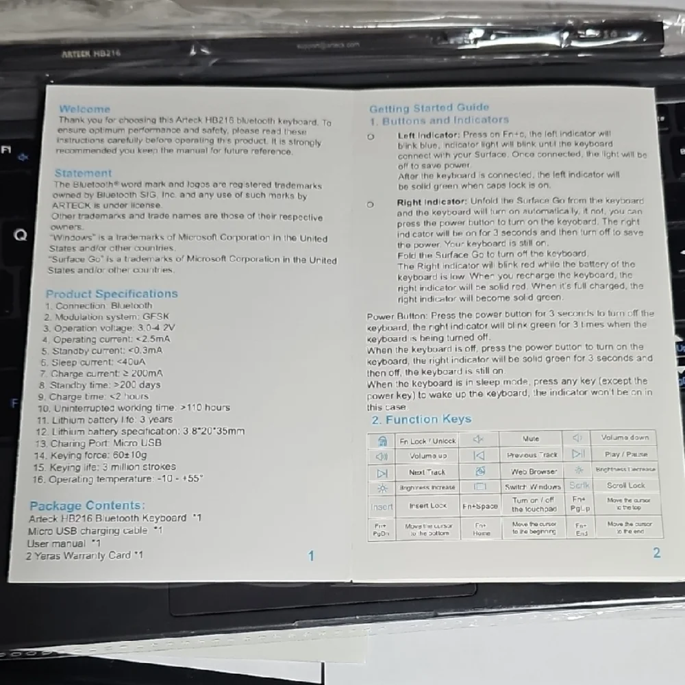 Microsoft Surface Go Bluetooth Tablet Keyboard